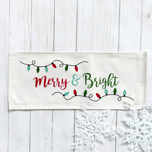 Holiday Panel: Winter, Christmas Lights, String of Lights, Farmhouse, Red, Green, Blue ; MERRY & BRIGHT