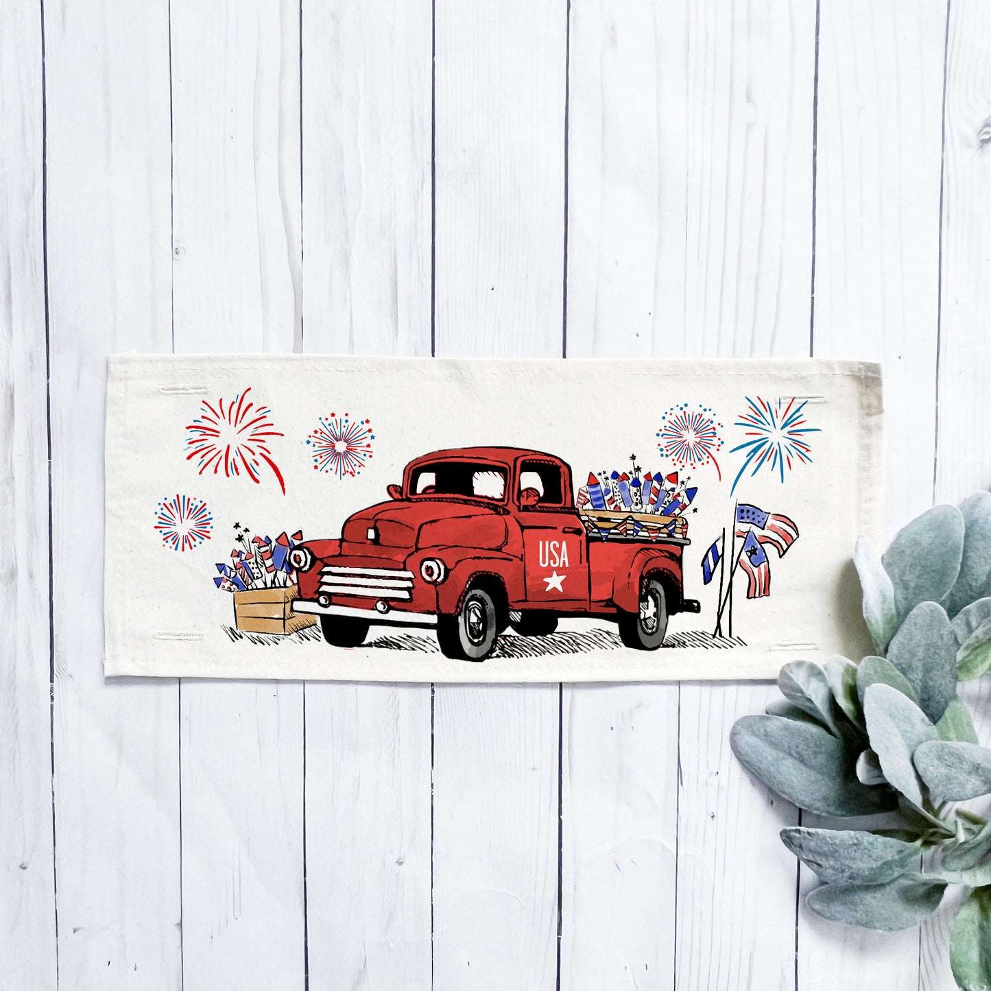 Holiday Panel: Summer; Father's Day Dad Fireworks Vintage Classic Old Red Truck; FIREWORK TRUCK