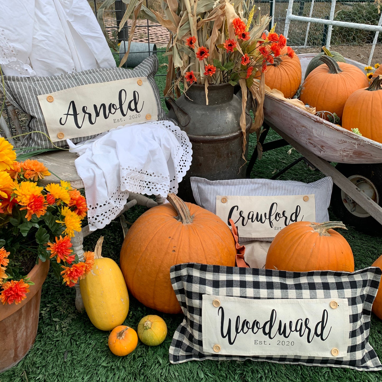 PARTY PACKAGE BUNDLE: Holiday Panel Thanksgiving November Fall Autumn, farmhouse charcoal runner:GATHER TOGETHER /CUSTOM PANEL LAST NAME + CHARCOAL/CREAM TABLE RUNNER