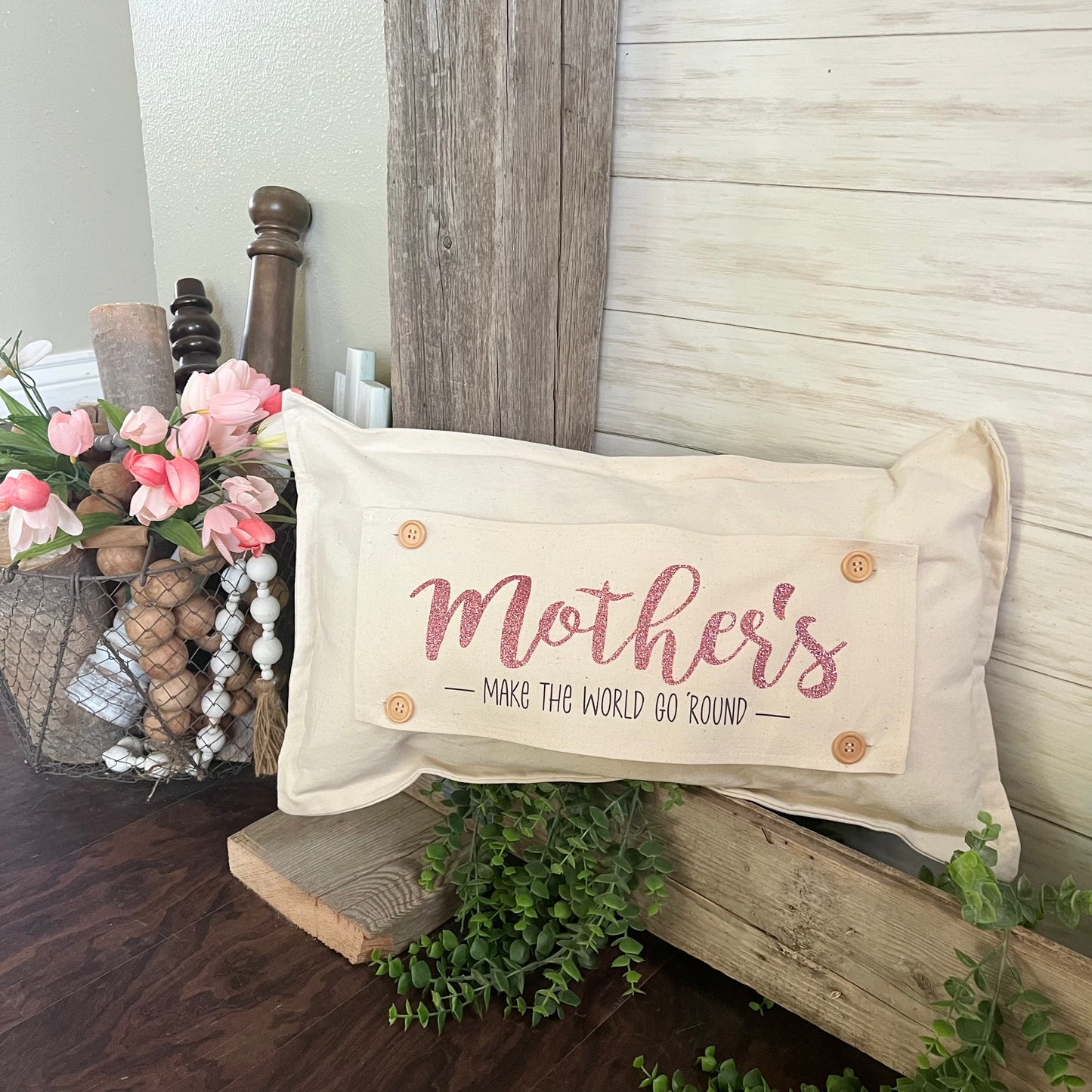 Glitter Holiday Panel: Spring, Gift; Mom Her MOTHER'S DAY MAKE THE WORLD GO ROUND