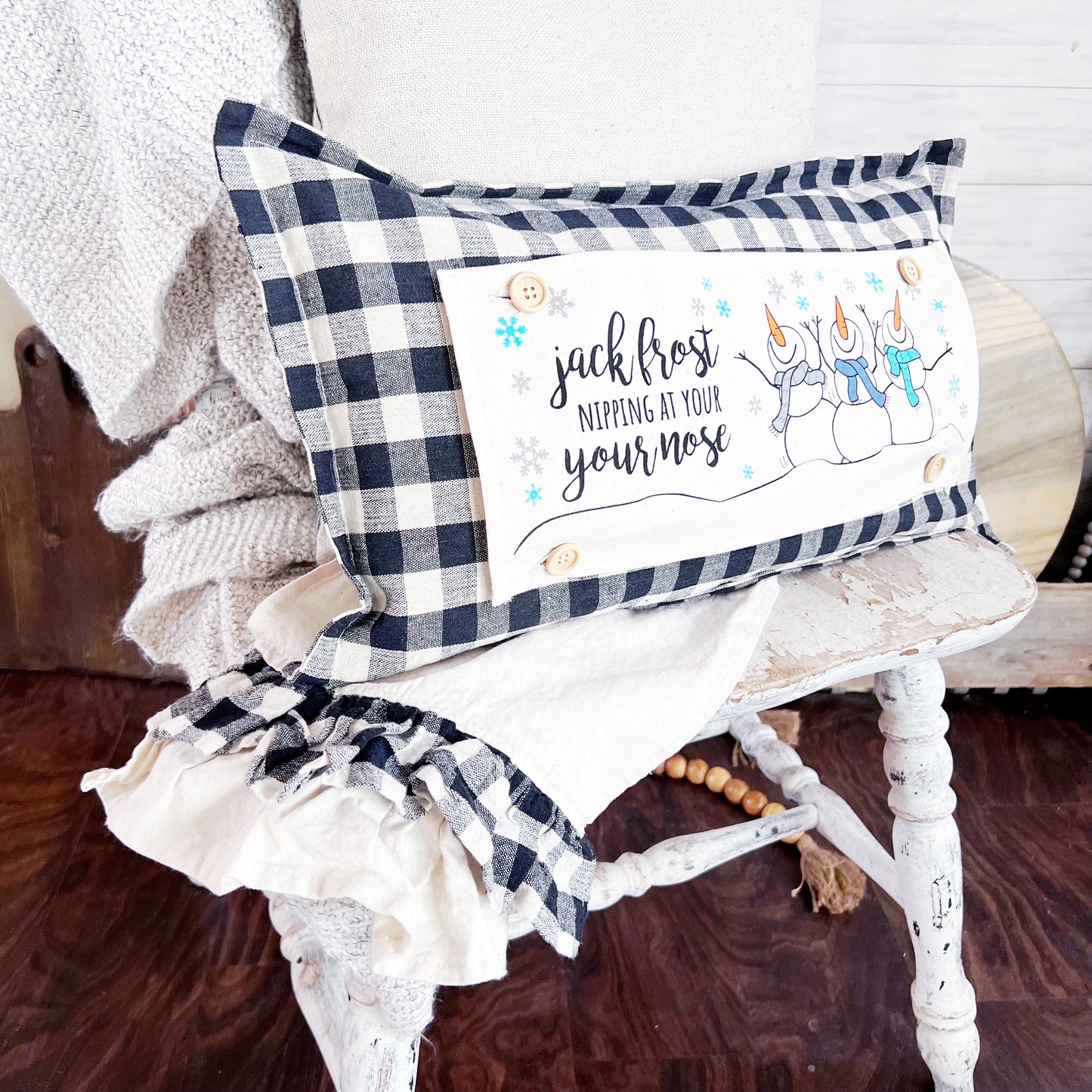Custom Wedding Gift Bundle: 3 seasons + GINGHAM/BUFFALO CHECK pillow + custom last name panel: 3 BEES BEE KIND / SUNFLOWER JARS / VINTAGE CHRISTMAS TREE TRUCK /CUSTOM LAST NAME PANEL