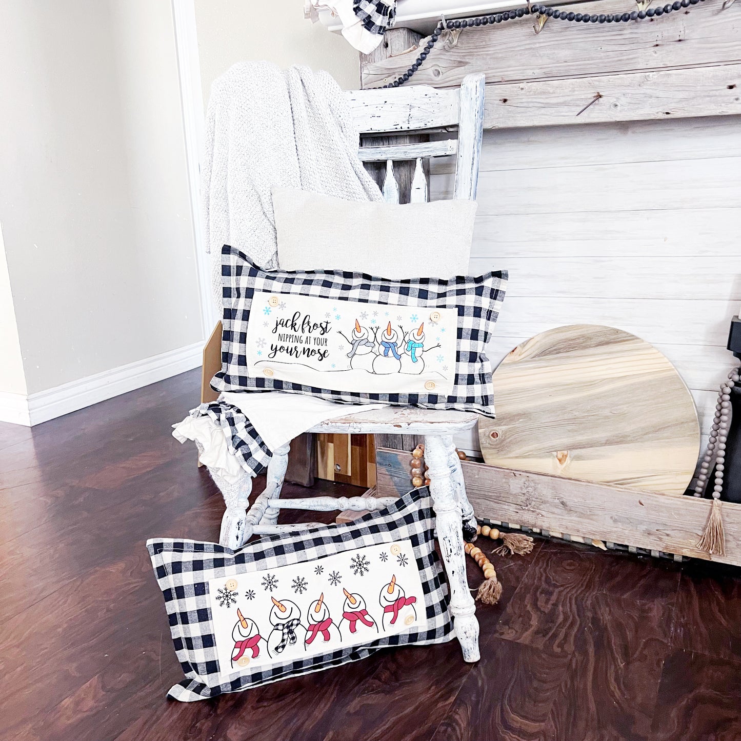 Custom Wedding Gift Bundle: 3 seasons + GINGHAM/BUFFALO CHECK pillow + custom last name panel: 3 BEES BEE KIND / SUNFLOWER JARS / VINTAGE CHRISTMAS TREE TRUCK /CUSTOM LAST NAME PANEL