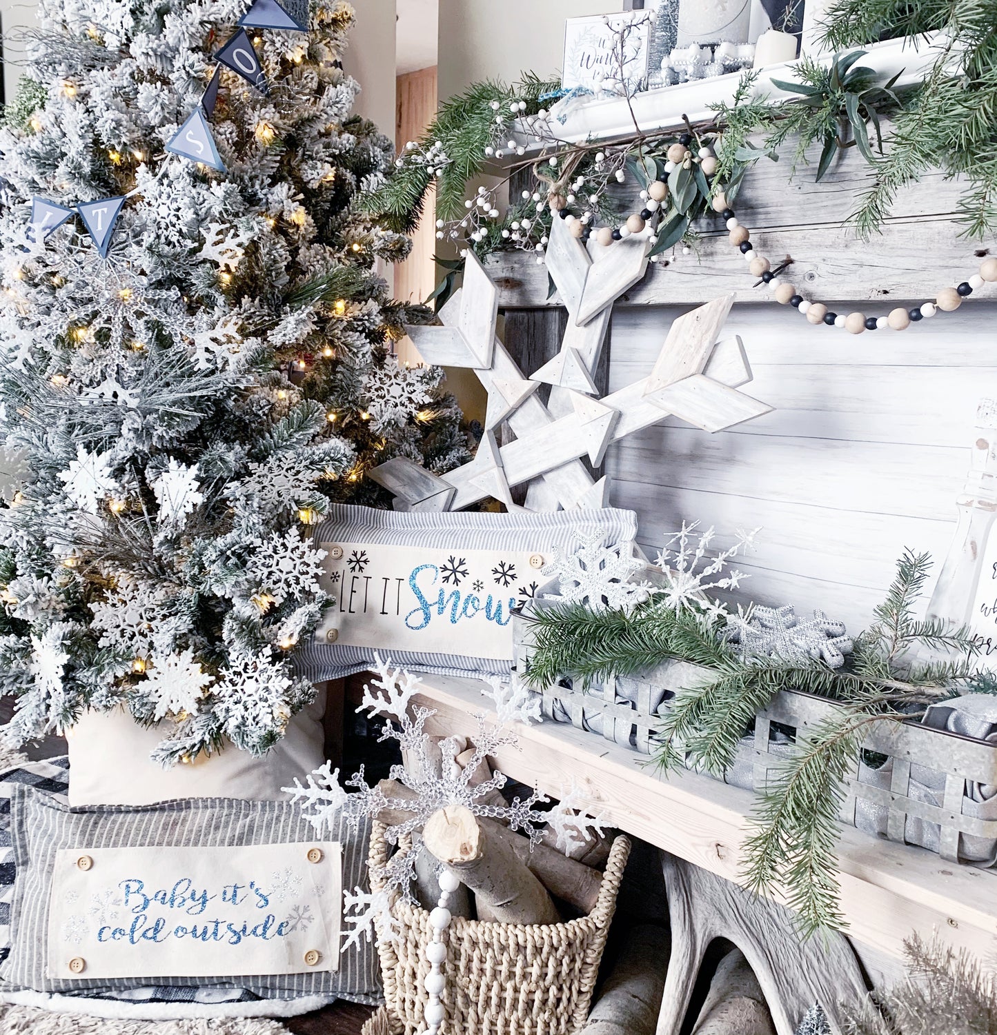 Glitter Seasonal Panel: Winter Blue Ice Sparkle Twinkle Bling Glitz Confetti Christmas; LET IT SNOW