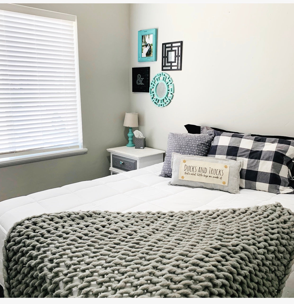 Pillow ONLY (with fluffy insert): Farmhouse Gray/White Ticking Stripes: GRAY/WHITE STRIPES TICKING  PILLOW (with insert)