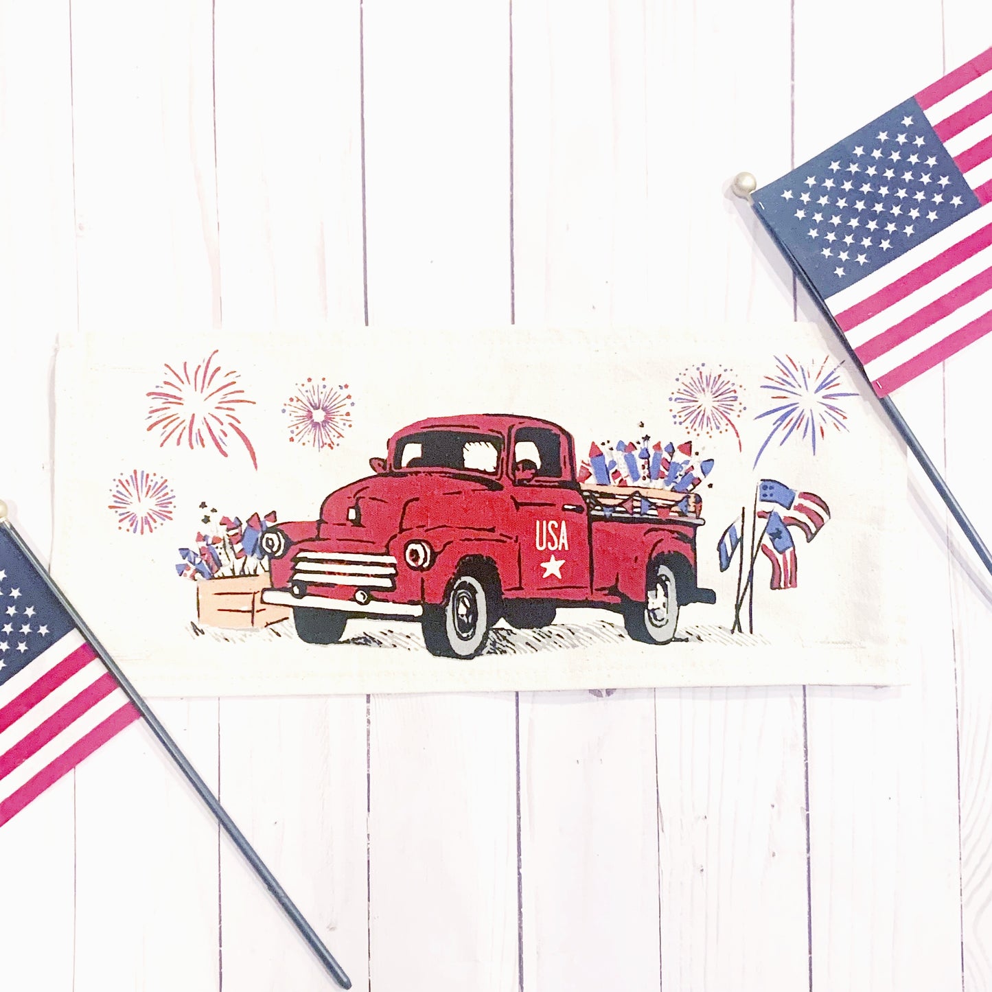 Holiday Panel: Summer; Father's Day Dad Fireworks Vintage Classic Old Red Truck; FIREWORK TRUCK