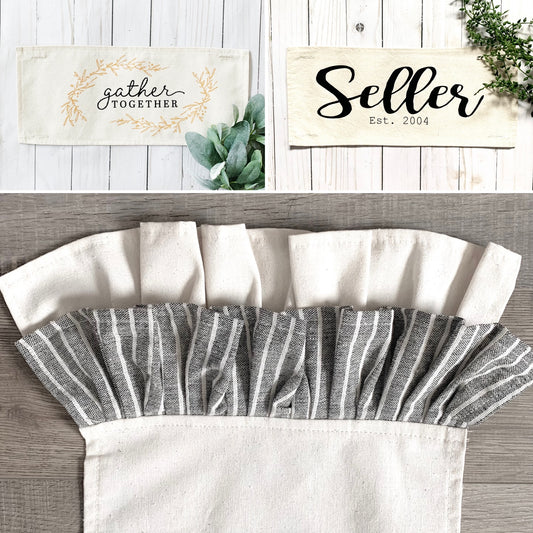 PARTY PACKAGE BUNDLE: Holiday Panel Thanksgiving November Fall Autumn, farmhouse charcoal runner:GATHER TOGETHER /CUSTOM PANEL LAST NAME +  CHARCOAL/CREAM TABLE RUNNER