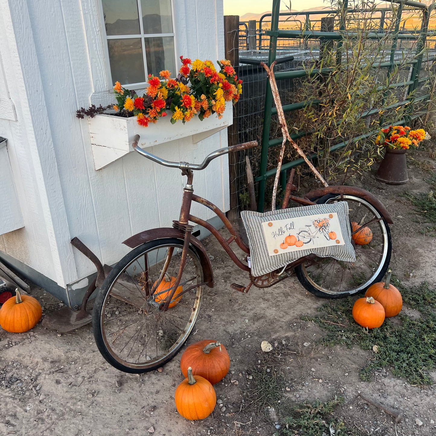 Seasonal Panel: Hello Fall Floral Vintage, Boho, Autumn; FALL BIKE