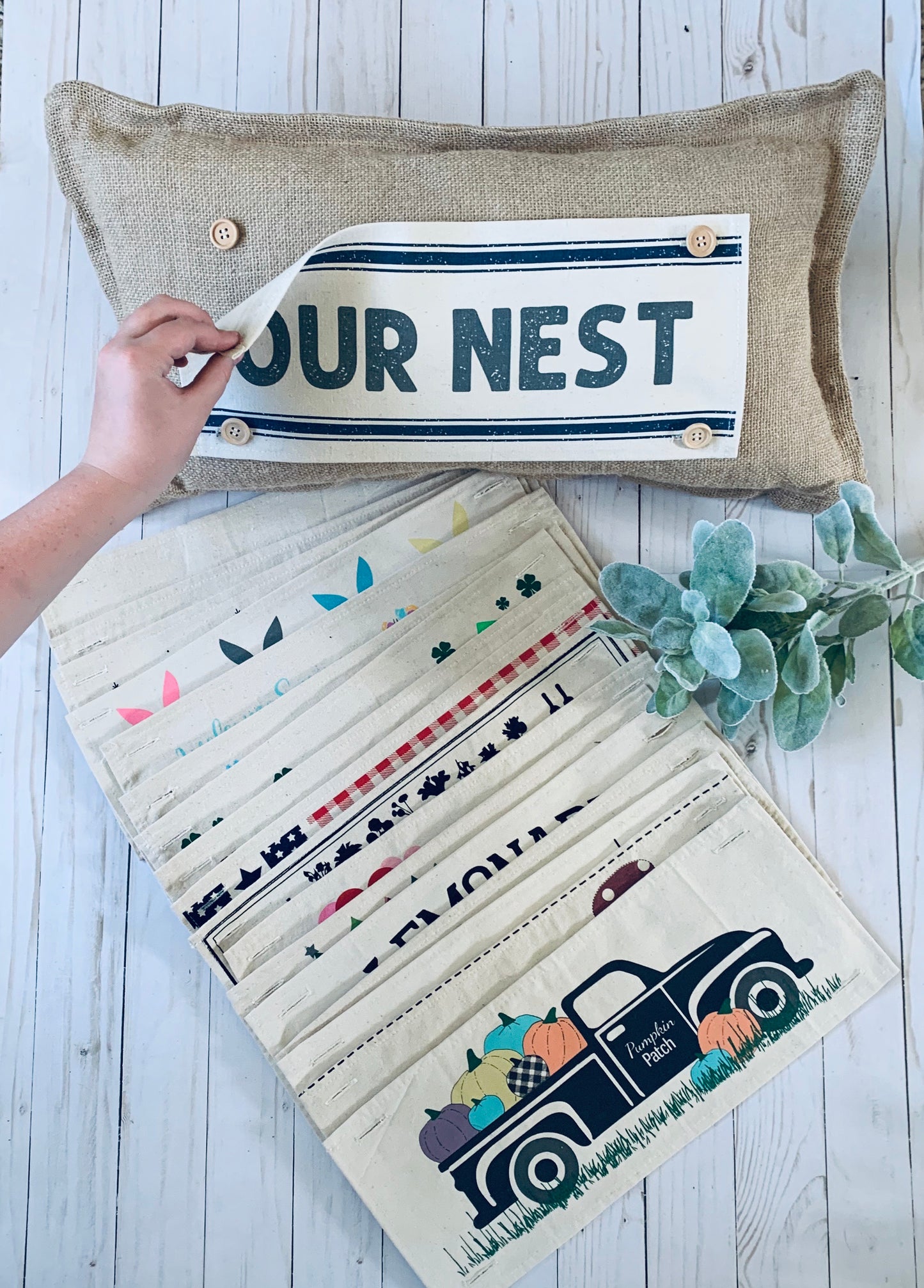 Neutral Panel: Seed Sack Farmhouse Vintage Family Love Our Nest