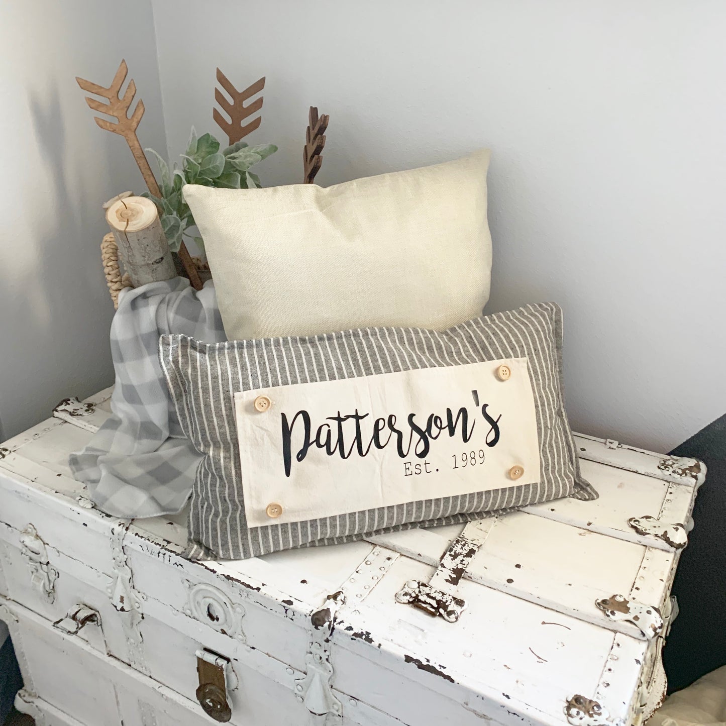 Pillow ONLY (with fluffy insert): Galvinized Charcoal/Cream Farm Stripes: DARK CHARCOAL/CREAM STRIPES PILLOW (with insert)