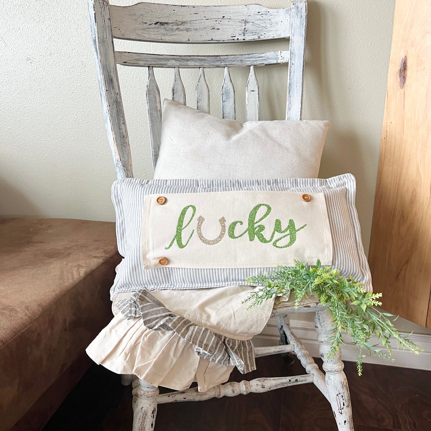 Rectangle Glitter Holiday Panel: Lucky, Spring, March Word Green and Gold, St Saint Patricks Day Leprechauns, RECTANGLE GLITTER LUCKY