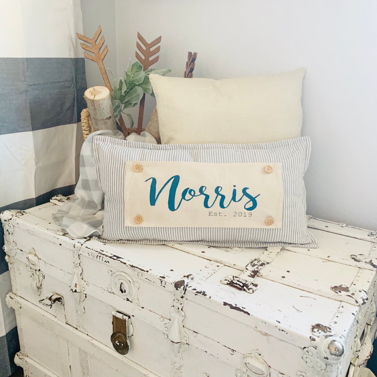 Pillow ONLY (with fluffy insert): Farmhouse Gray/White Ticking Stripes: GRAY/WHITE STRIPES TICKING  PILLOW (with insert)