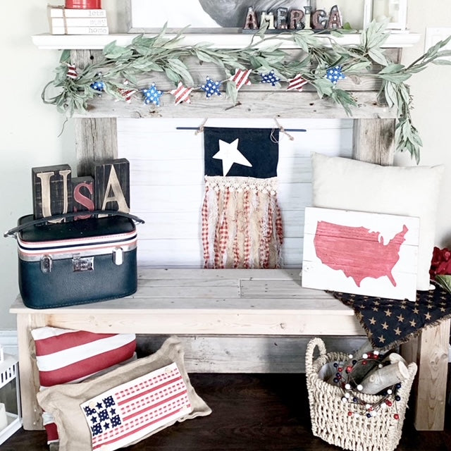 Holiday Panel: Summer; Picnic Table Cloth Stars Stripes America, Red, White, Blue; BARN QUILT AMERICAN FLAG