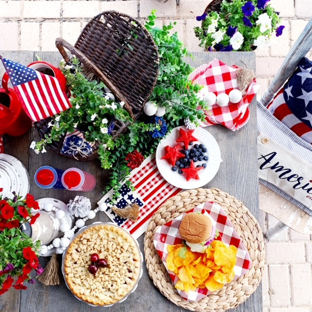Holiday Panel: Summer; Picnic Table Cloth Stars Stripes America, Red, White, Blue; BARN QUILT AMERICAN FLAG