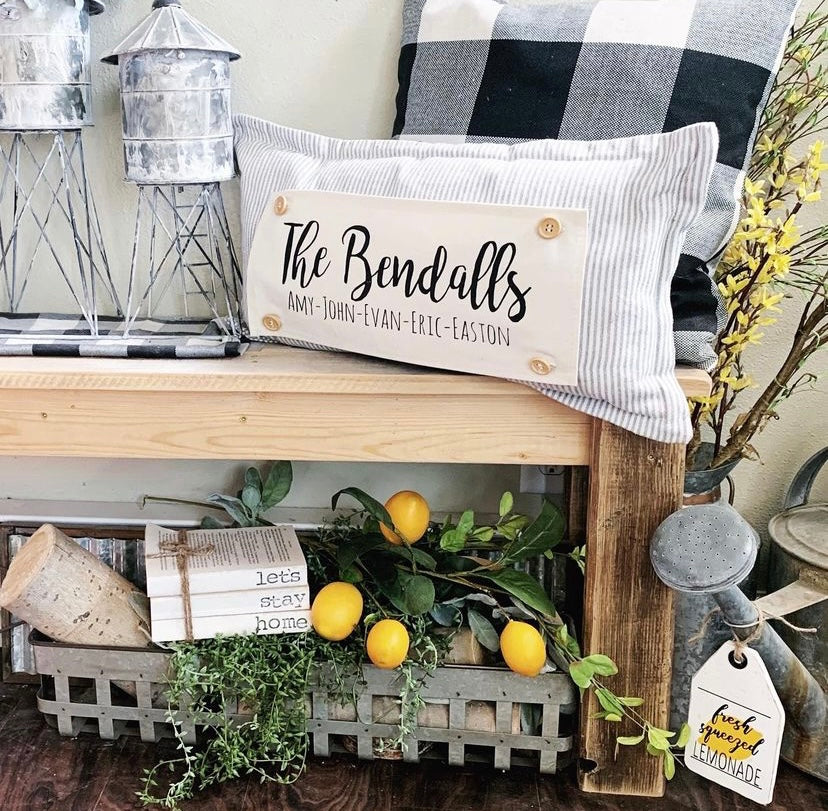 NEW! Custom WINTER Wedding Gift Bundle:  GRAY TICKING STRIPE pillow + custom last name, EVERGREENS / BE MY VALENTINE / CUSTOM PANEL