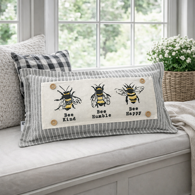 PANEL ONLY: RECTANGLE Boho Bees Summer, Mother's Day Spring; Bee Kind, Humble, Happy, 3 BEE ATTITUDES