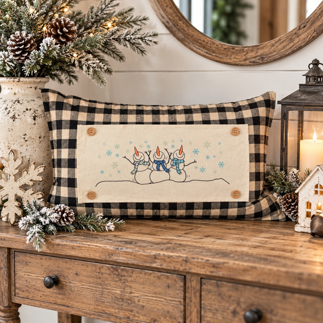 NEW! RECTANGLE WINTER BUNDLE:  3 seasons + BUFFALO CHECK REC. pillow: NATIVITY, 3 SNOWMEN, CONVERSATION HEARTS