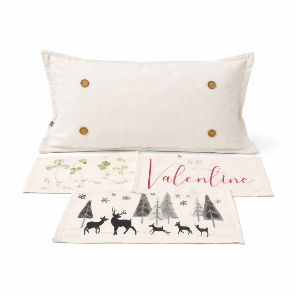 NEW!WINTER 26 Bundle:  3 seasons +BOHO pillow: WHITE CLOVER, BE MY VALENTINE, DEER