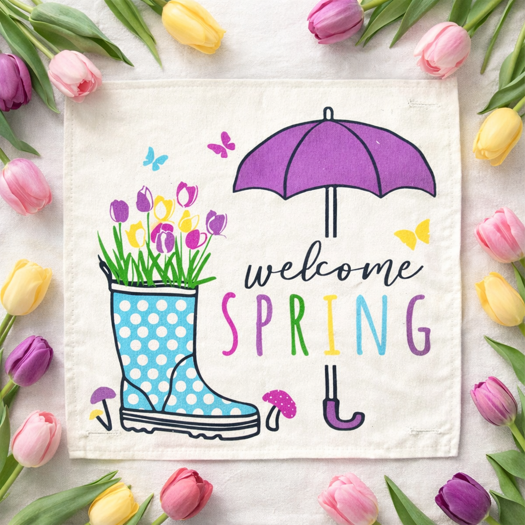 NEW! SPRING/SUMMER BUNDLE:  3 seasons +TAN POLKA DOT pillow: SPRING BOOTS, EASTER BASKET, SUMMER POPSICLES