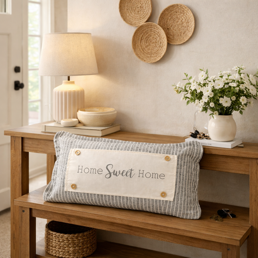 PANEL ONLY RECTANGLE Neutral Panel: Farmhouse Gray Between Holiday Inbetween Bench Bed Decor; HOME SWEET HOME