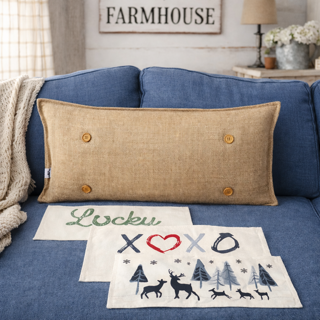 NEW! WINTER 26 Bundle:  3 seasons +BURLAP pillow: LUCKY, XOXO, DEER