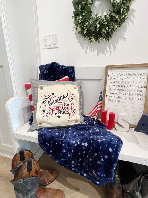 SQUARE Holiday Panel:  Summer Fall Spring Patriotic Military Veteran God Bless USA July 4th Sept 11 Remembrance Independence American Farmhouse America Hymn Song Beautiful Spacious Skies