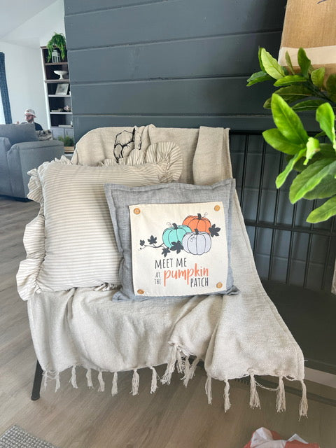 NEW! Custom Fall Wedding Gift Bundle:  2 seasons + SQUARE TICKING STRIPE pillow + custom last name panel: PUMPKIN PATCH, STATION WAGON, CUSTOM LAST NAME PANEL
