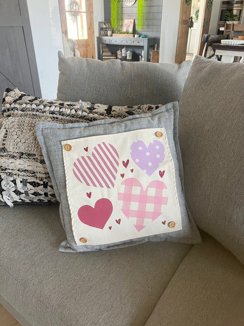 Square Holiday Panel:  Pure & Simple Aesthetic Classy Clean Boho Heart Cursive Honest Natural Love Winter, Valentine's, Hearts, Red, Purple, Pink, Polk-a-dot, Stripes, Gingham, Plaid: SQUARE HEARTS;