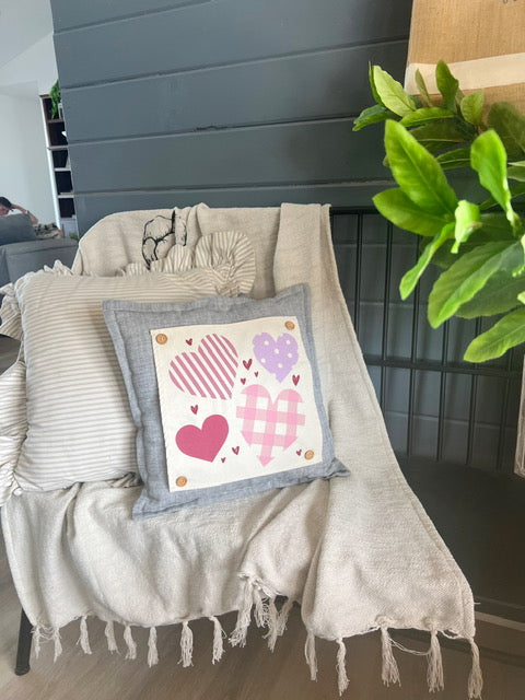 Square Holiday Panel:  Pure & Simple Aesthetic Classy Clean Boho Heart Cursive Honest Natural Love Winter, Valentine's, Hearts, Red, Purple, Pink, Polk-a-dot, Stripes, Gingham, Plaid: SQUARE HEARTS;