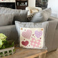 NEW! SQUARE BUNDLE SET: TICKING STRIPES PILLOW (comes with foam insert and these 3 panels in back pocket); Winter : SKI BENCH, HEARTS, PRESSED FLOWERS