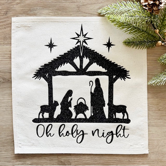 GIFT GUIDE:  FOR YOU GLITTER LOVERS /THOSE THAT COLLECT NATIVITIES!   Glitter SQUARE Holiday Panel: Christmas Nativity Joy Scene North Star Stable Gold Jesus Christ Savior is born Manger OH HOLY NIGHT