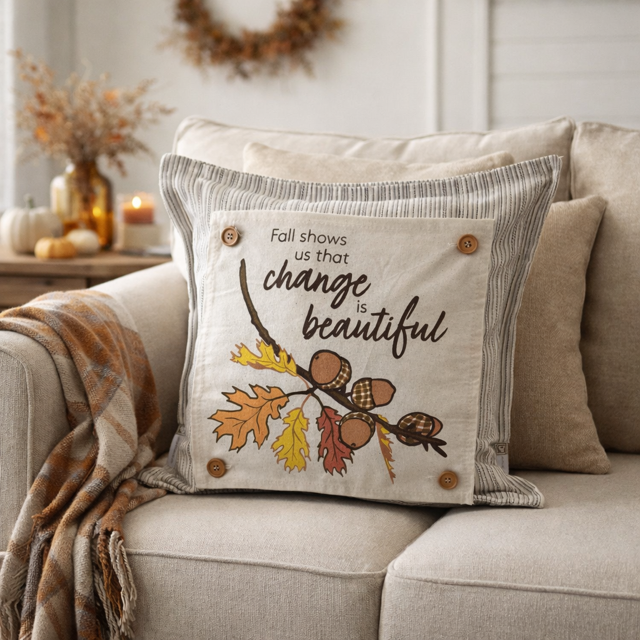 PANEL ONLY: SQUARE Fall, Autumn Thanksgiving Change Fall Leaf Leaves Tree Branch ACORNS