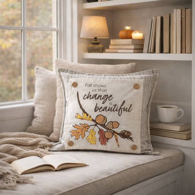 PANEL ONLY: SQUARE Fall, Autumn Thanksgiving Change Fall Leaf Leaves Tree Branch ACORNS