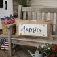PANEL ONLY: RECTANGLE Summer, Star, Red, White and Blue, Cursive, Est. Vintage, Farmhouse; AMERICA 1776