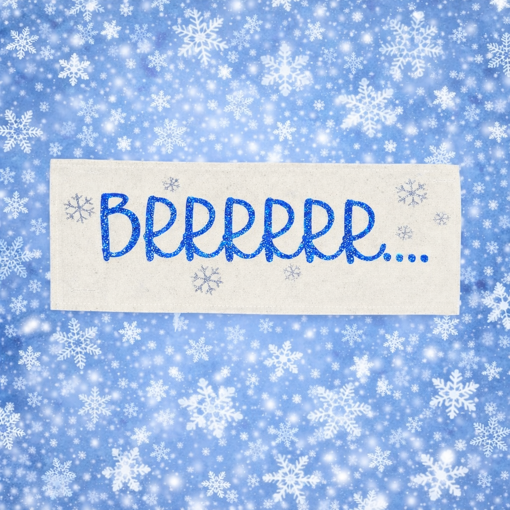 GLITTER PANEL ONLY:  RECTANGLE NEW!  Glitter Holiday Panel: Winter January Christmas Blue Brr Cold Snowflake Silver BRRR