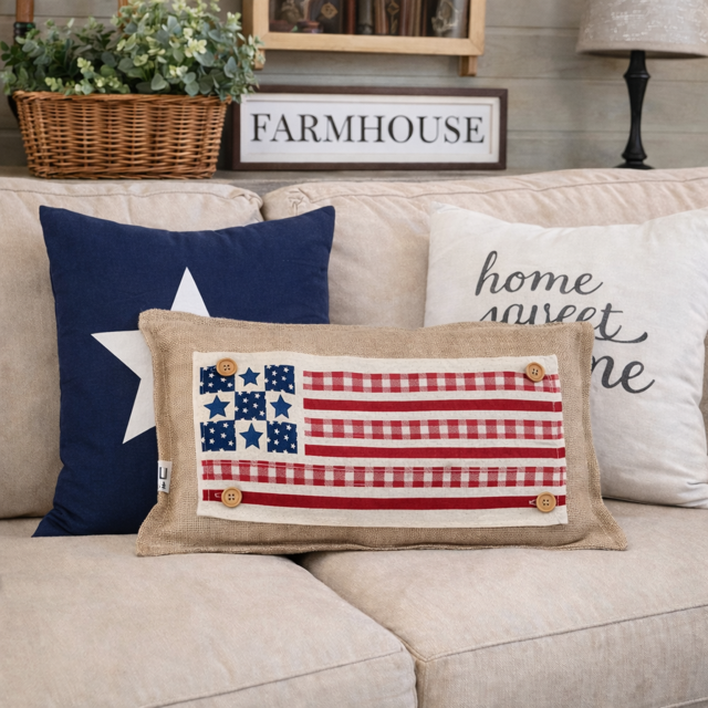 PANEL ONLY: RECTANGLE Summer; Picnic Table Cloth Stars Stripes America, Red, White, Blue; BARN QUILT AMERICAN FLAG