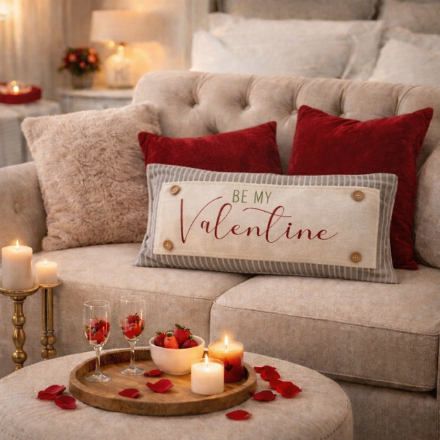 PANEL ONLY: RECTANGLE Holiday Panel:  Simple Romantic Classy Love Kisses Clean Boho Heart Cursive Candlelight Natural Love Winter; BE MY VALENTINE