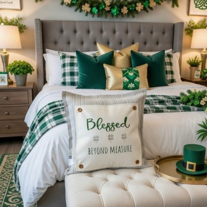 GLITTER PANEL ONLY: SQUARE Irish Kisses & Shamrock Wishes; Spring St. Saint Patricks Day, SQUARE BLESSED BEYOND MEASURE