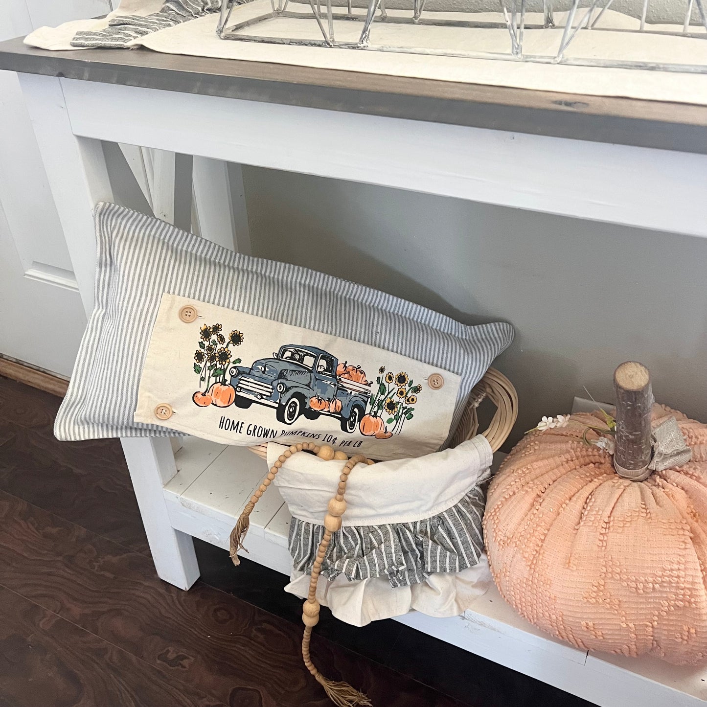 NEW! Custom FALL Wedding Gift Bundle:  2 seasons + GINGHAM/BUFFALO CHECK pillow + custom last name panel: PUMPKIN TRUCK / UGLY SWEATER TREES /CUSTOM LAST NAME PANEL