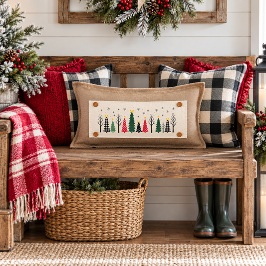 NEW! PANEL ONLY: RECTANGLE Winter; Vintage Christmas, Santa, Trees, Snowflakes, Stars, Bows; CHRISTMAS FOREST