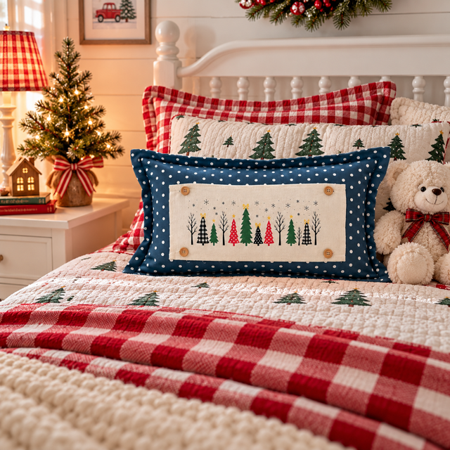 NEW! PANEL ONLY: RECTANGLE Winter; Vintage Christmas, Santa, Trees, Snowflakes, Stars, Bows; CHRISTMAS FOREST