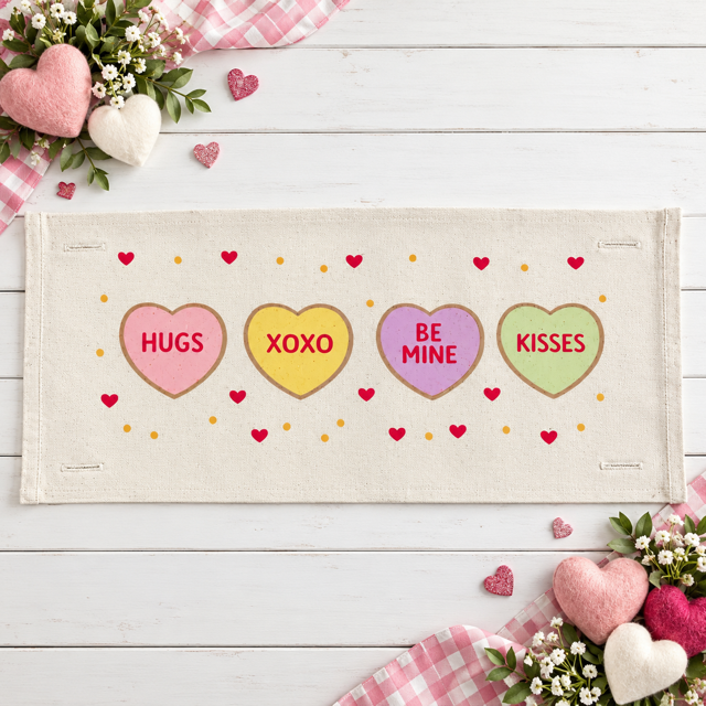 PANEL ONLY:  RECTANGLE Holiday Panel: Valentines, Winter, Love, Hugs, Kisses, Passion, Red, Wife Husband, Boyfriend, Girlfriend, Spouse, Kids, Vintage, Farmhouse, Heart; CONVERSATION HEARTS