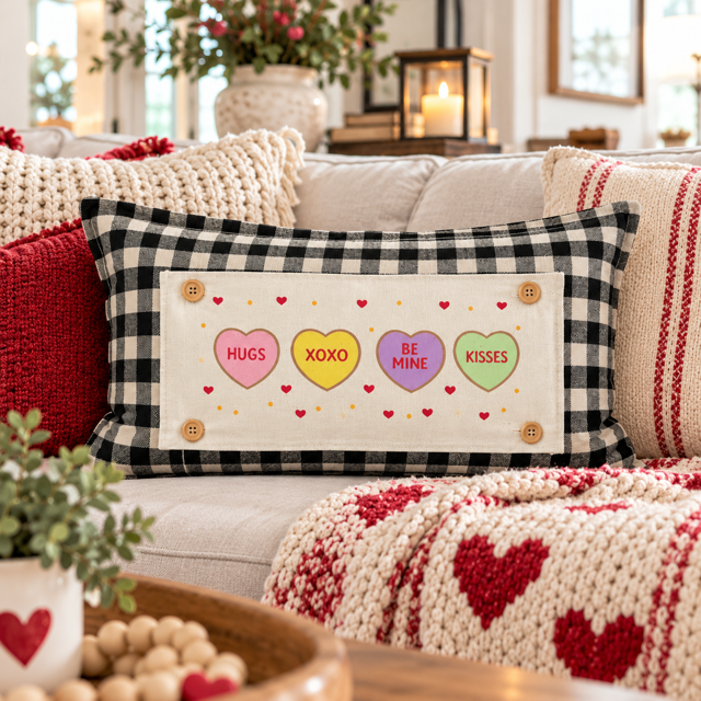 PANEL ONLY:  RECTANGLE Holiday Panel: Valentines, Winter, Love, Hugs, Kisses, Passion, Red, Wife Husband, Boyfriend, Girlfriend, Spouse, Kids, Vintage, Farmhouse, Heart; CONVERSATION HEARTS