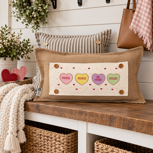 PANEL ONLY:  RECTANGLE Holiday Panel: Valentines, Winter, Love, Hugs, Kisses, Passion, Red, Wife Husband, Boyfriend, Girlfriend, Spouse, Kids, Vintage, Farmhouse, Heart; CONVERSATION HEARTS