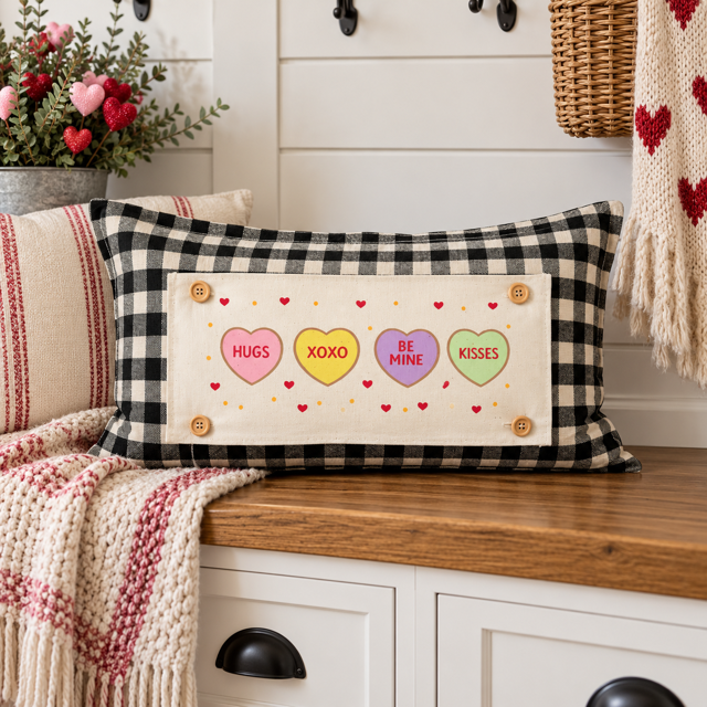 PANEL ONLY:  RECTANGLE Holiday Panel: Valentines, Winter, Love, Hugs, Kisses, Passion, Red, Wife Husband, Boyfriend, Girlfriend, Spouse, Kids, Vintage, Farmhouse, Heart; CONVERSATION HEARTS