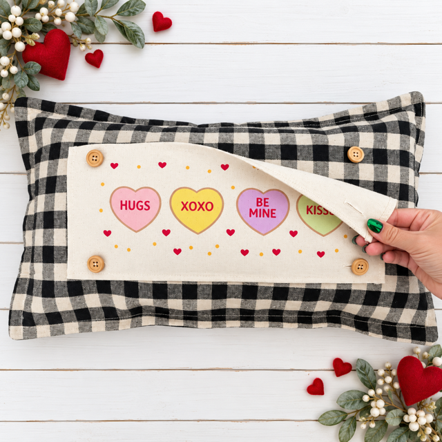 NEW! RECTANGLE WINTER BUNDLE:  3 seasons + BUFFALO CHECK REC. pillow: NATIVITY, 3 SNOWMEN, CONVERSATION HEARTS