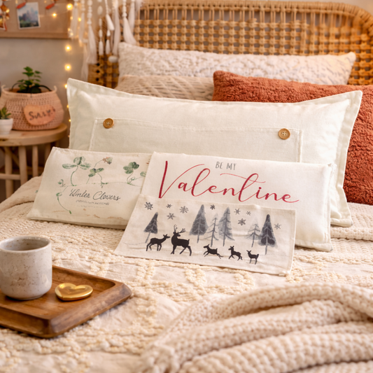 NEW!WINTER 26 Bundle:  3 seasons +BOHO pillow: WHITE CLOVER, BE MY VALENTINE, DEER