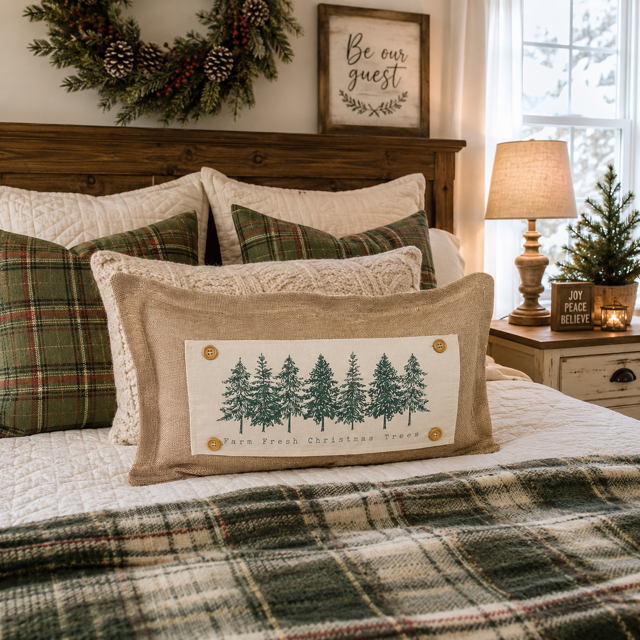 PANEL ONLY: RECTANGLE Winter; Farm Fresh, Green, Nature, Peaceful, Vintage, Farmhouse ; EVERGREEN CHRISTMAS TREES