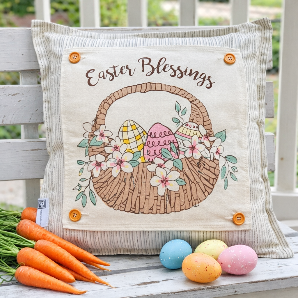 PANEL ONLY: SQUARE Spring, Basket, Floral, Lilies Eggs, EASTER BASKET