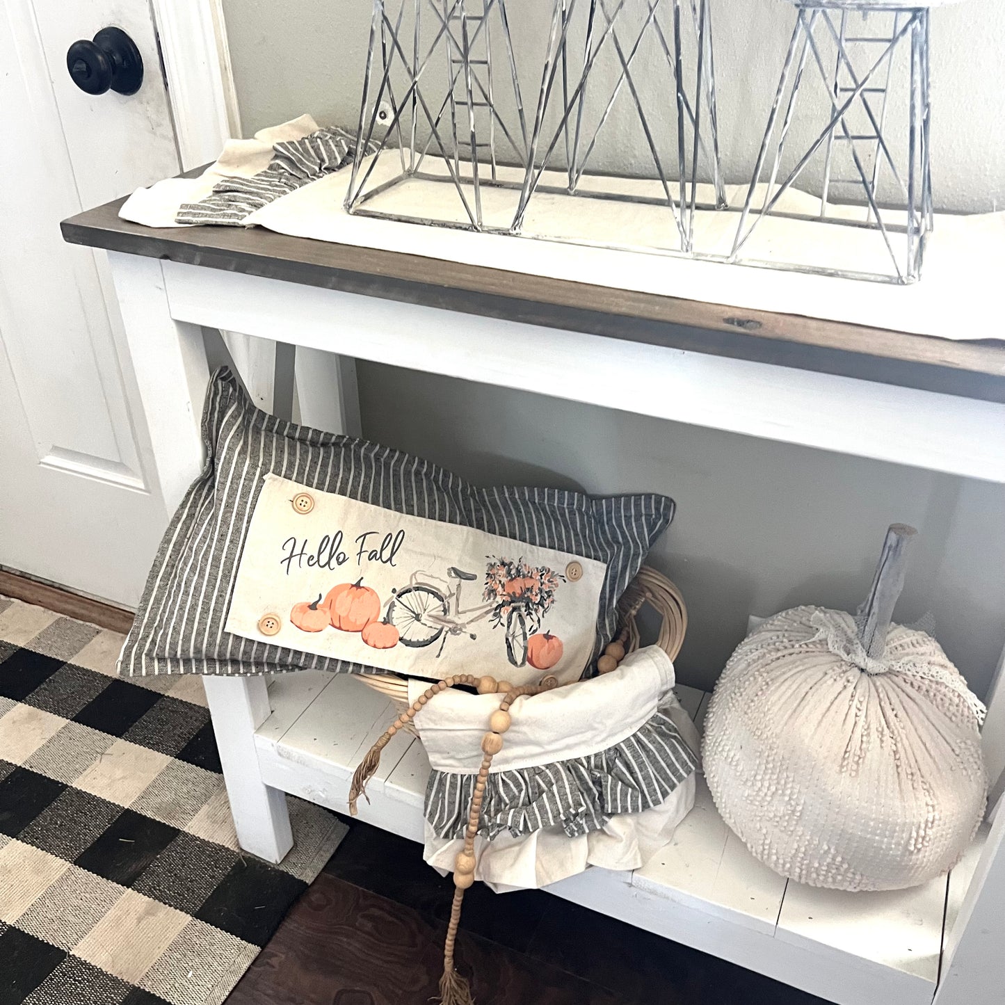 NEW! Custom FALL Wedding Gift Bundle:  GRAY TICKING STRIPE pillow + custom last name, FALL BIKE / MERRY & BRIGHT / CUSTOM PANEL