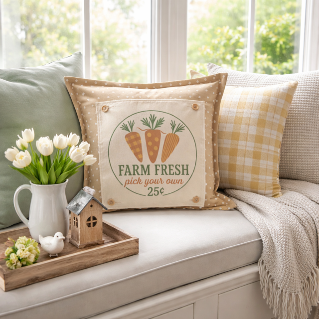 PANEL ONLY: SQUARE Spring, Summer, Harvest Veggies, Bunny Food, Garden; FARM FRESH CARROTS